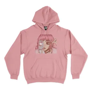 "Eyeliner" Fleece Hoodie Light Pink