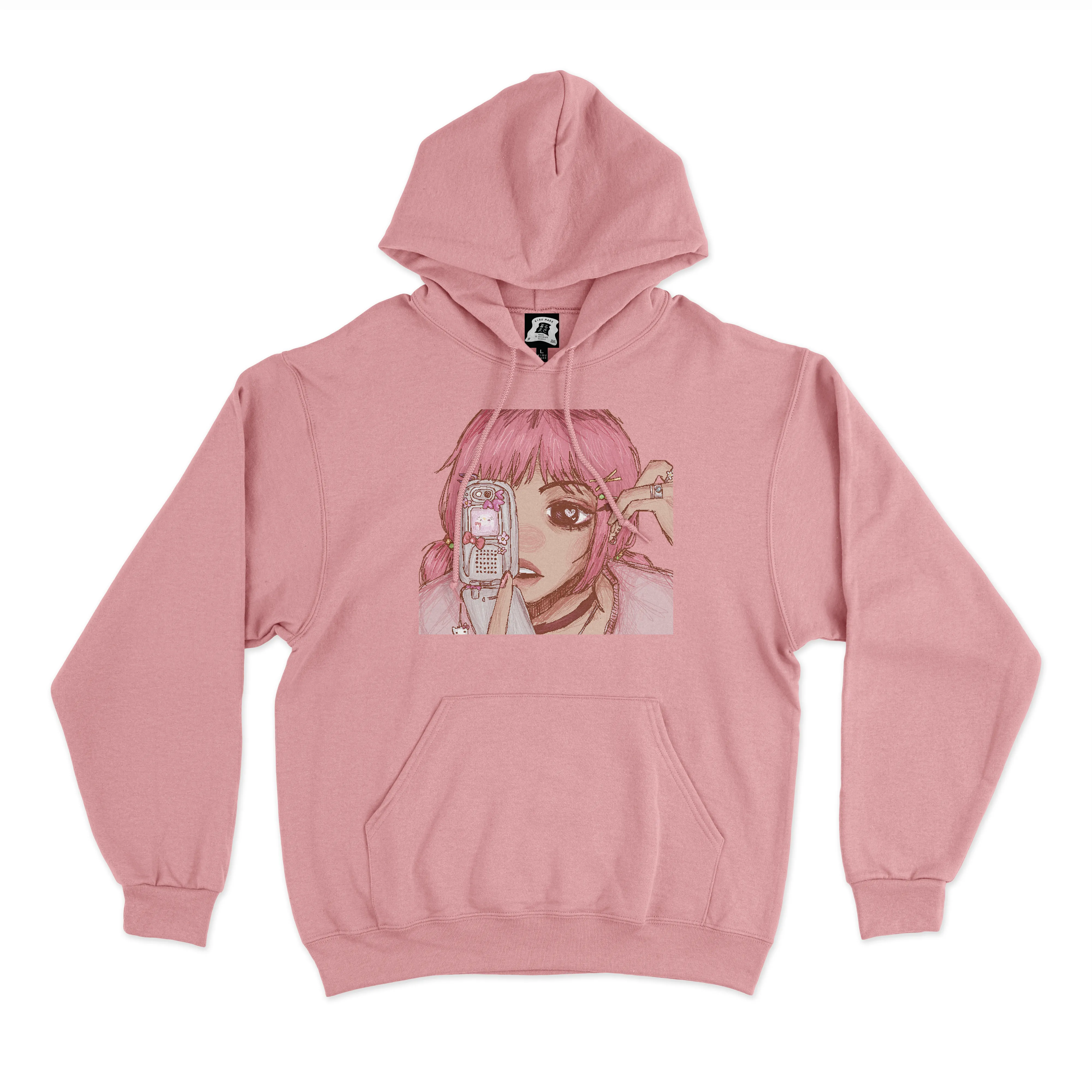 "Eyeliner" Fleece Hoodie Light Pink