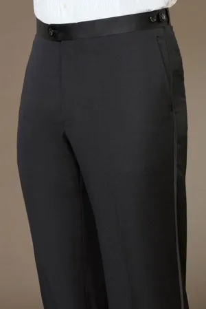 "Harrison" Black Super 150's Wool Plain Front Tuxedo Pants