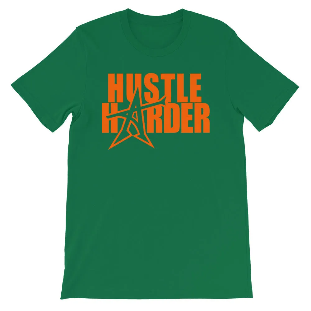 "HUSTLE HARDER" T-shirt (neon-orange print)