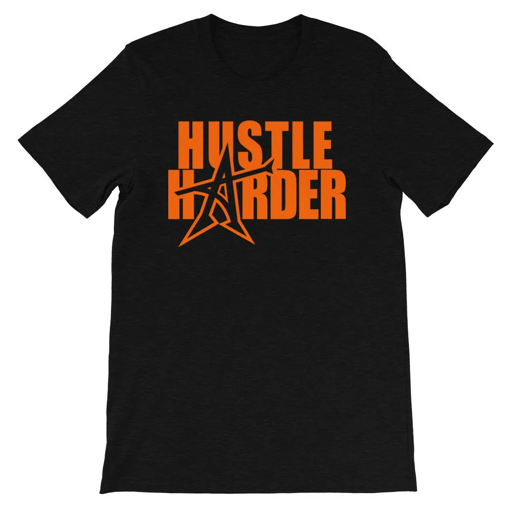 "HUSTLE HARDER" T-shirt (neon-orange print)