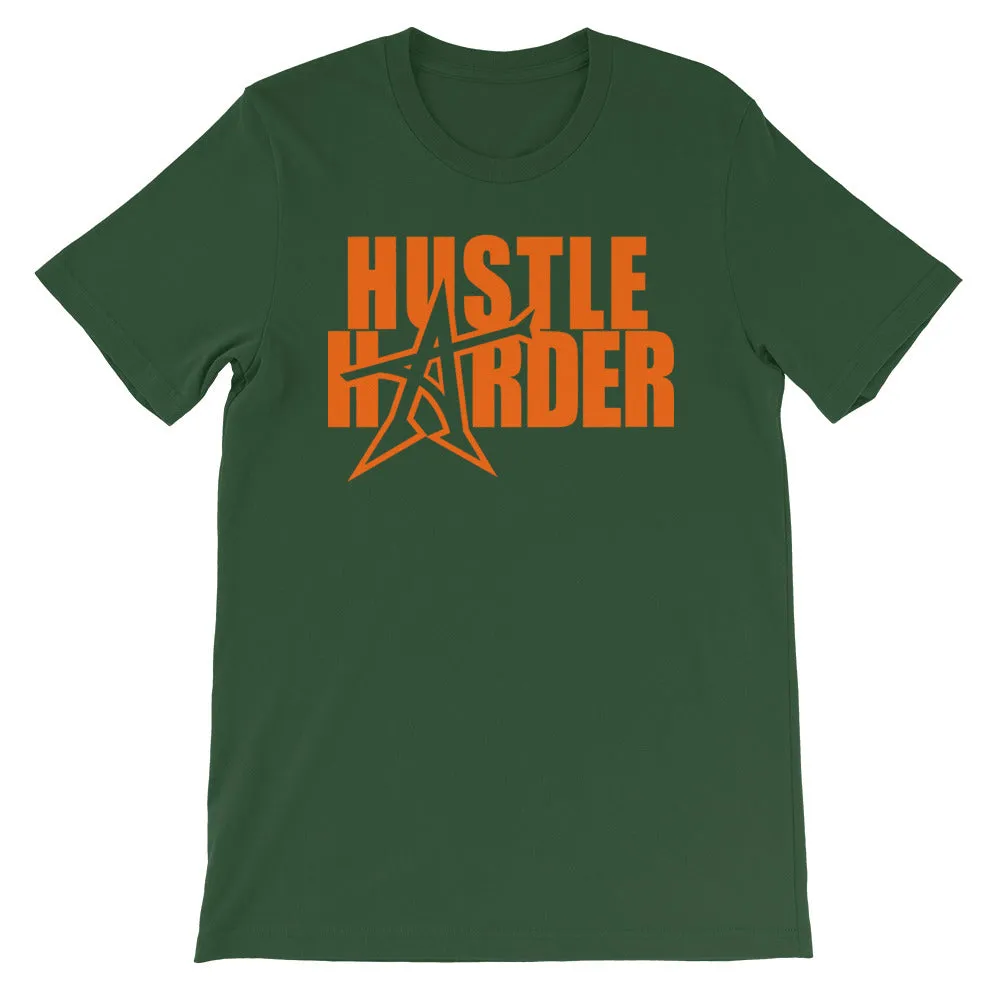 "HUSTLE HARDER" T-shirt (neon-orange print)