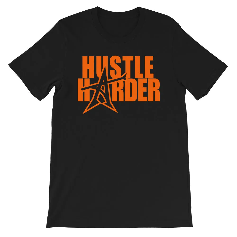 "HUSTLE HARDER" T-shirt (neon-orange print)