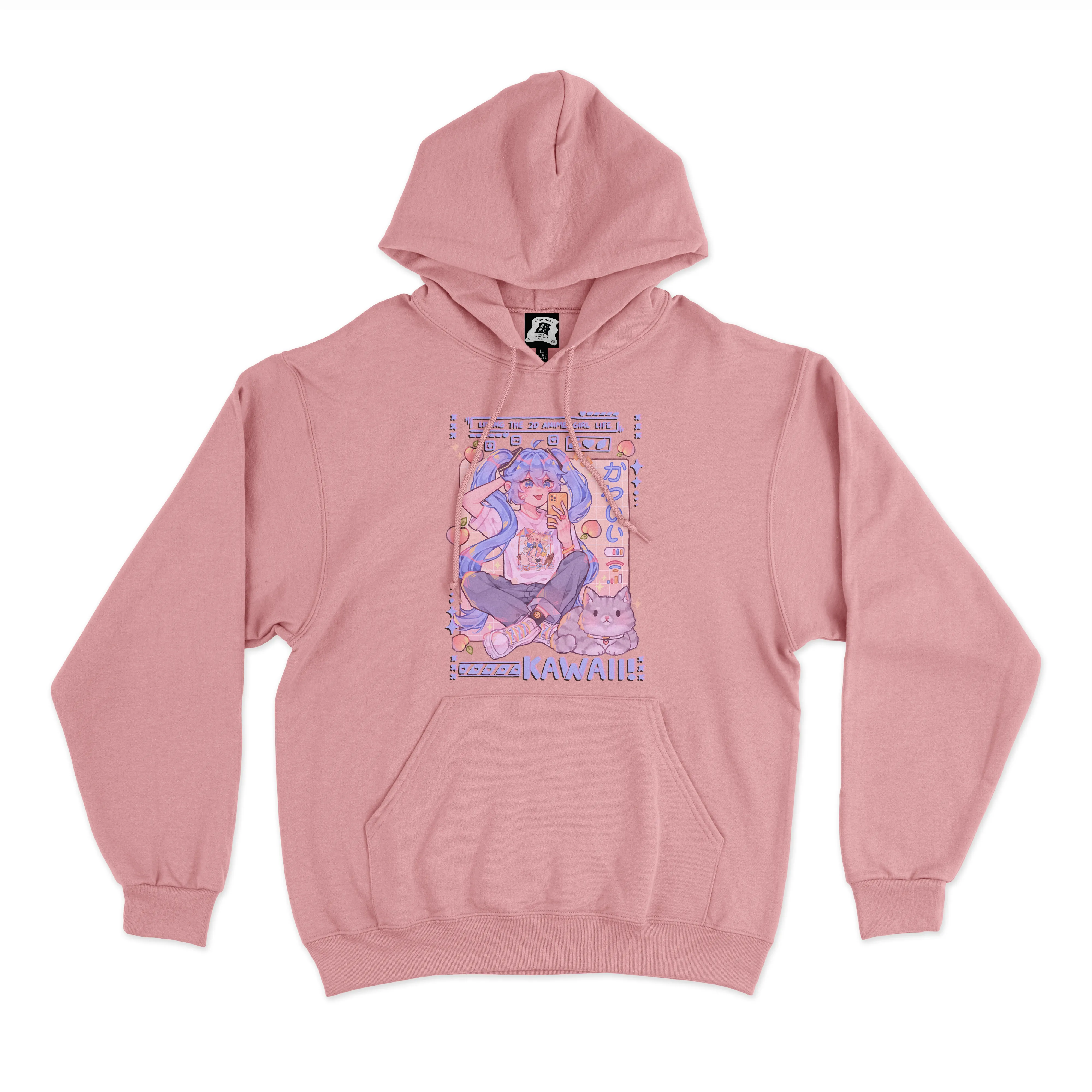 "Kawaii" Fleece Hoodie Light Pink