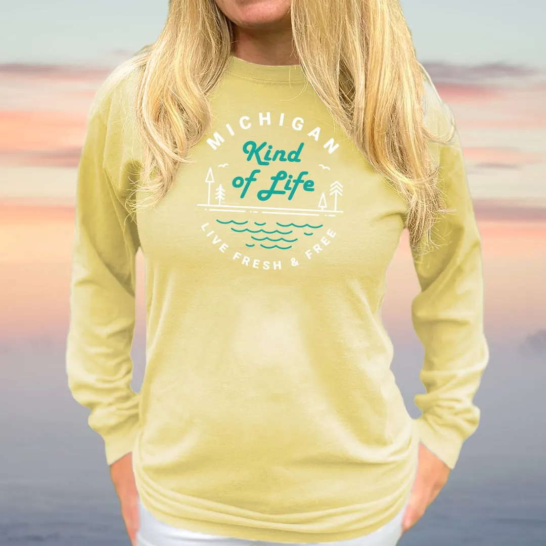 "Michigan Kind Of Life" Relaxed Fit Stonewashed Long Sleeve Unisex T-Shirt