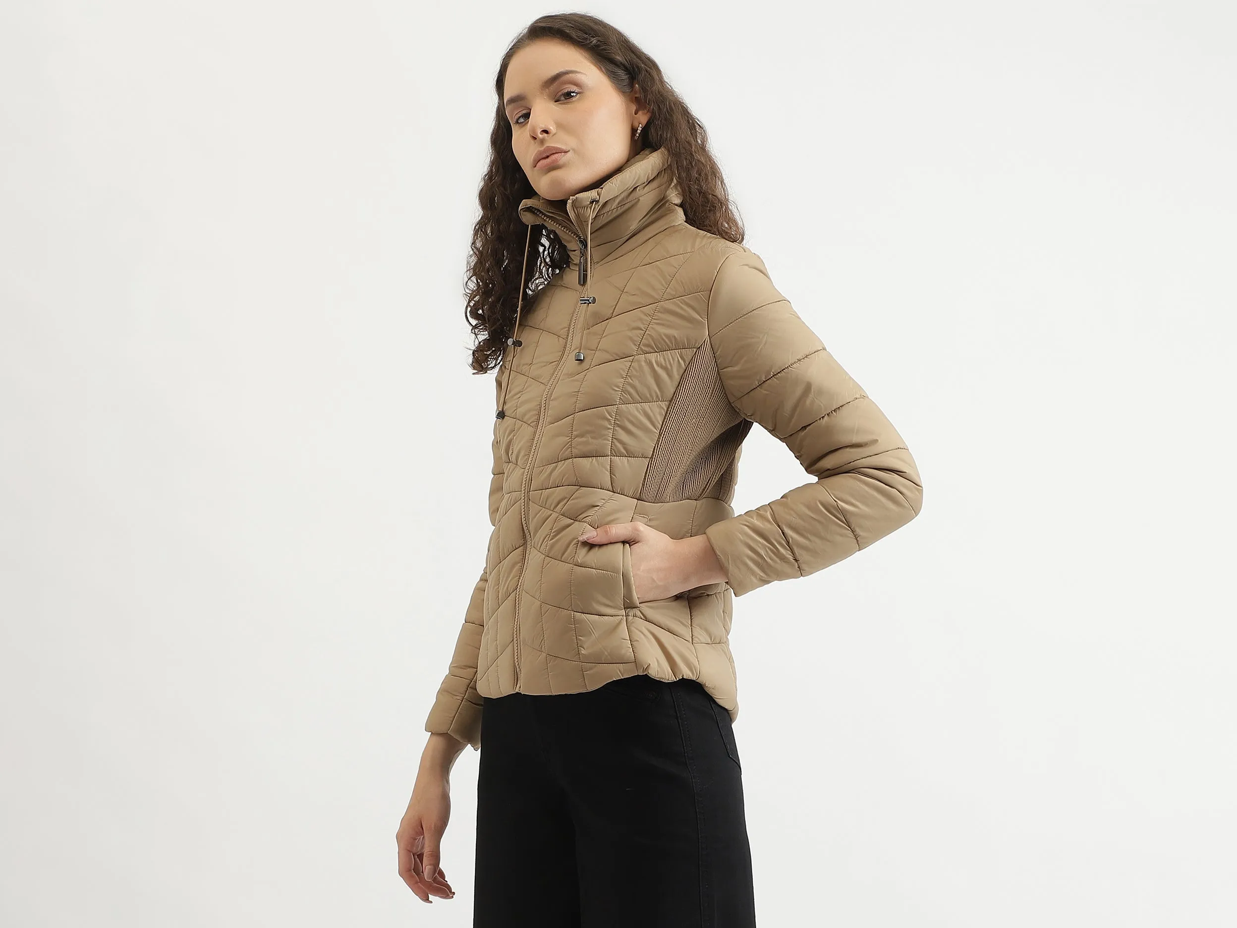 Regular Fit High Neck Solid Jacket
