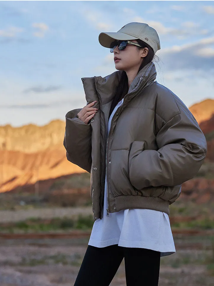 Relaxed-Fit Quilted Puffer Jacket for Women in Stain-Resistant Solid