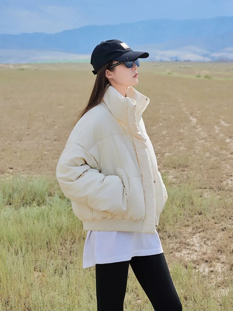 Relaxed-Fit Quilted Puffer Jacket for Women in Stain-Resistant Solid