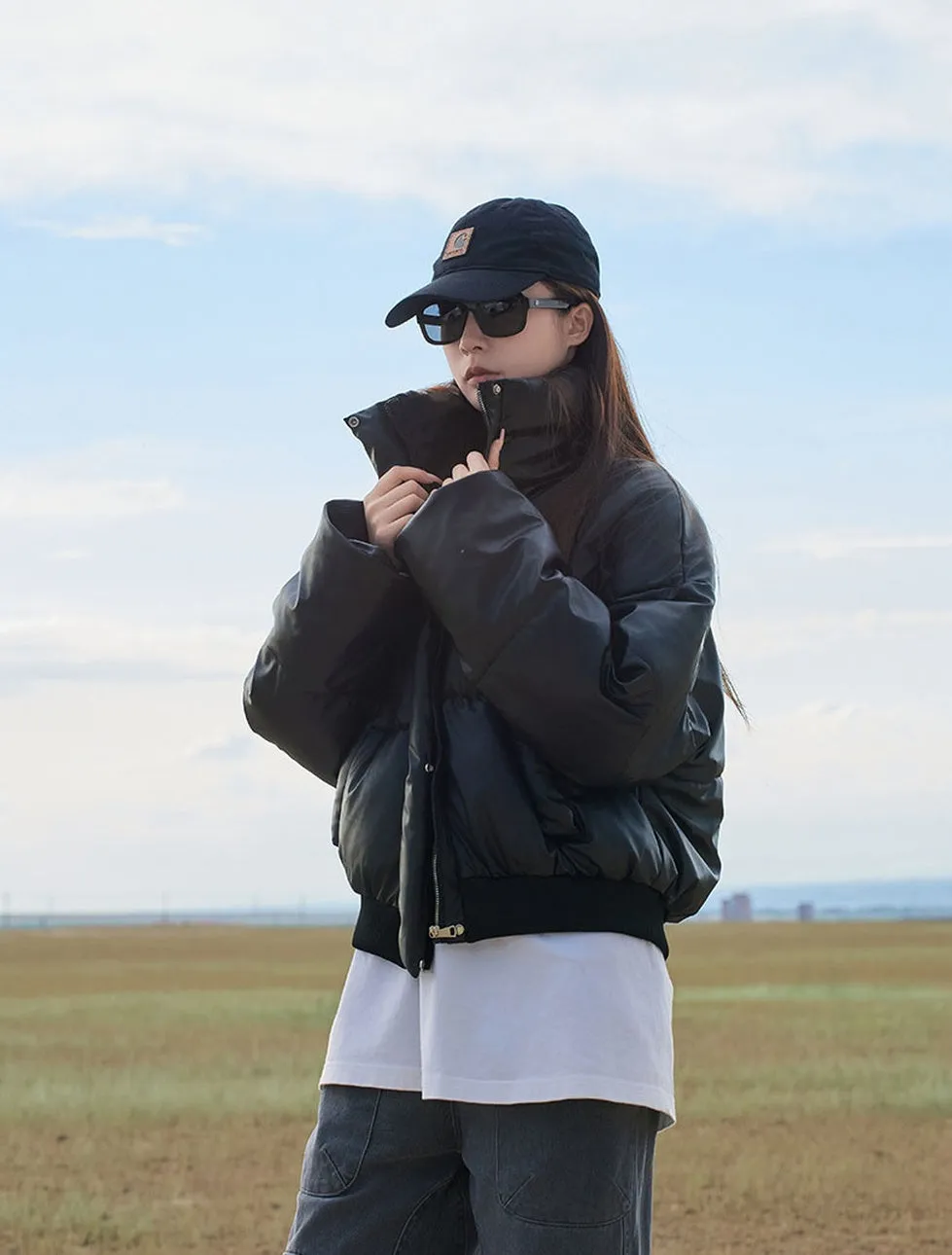 Relaxed-Fit Quilted Puffer Jacket for Women in Stain-Resistant Solid