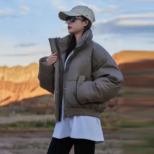 Relaxed-Fit Quilted Puffer Jacket for Women in Stain-Resistant Solid