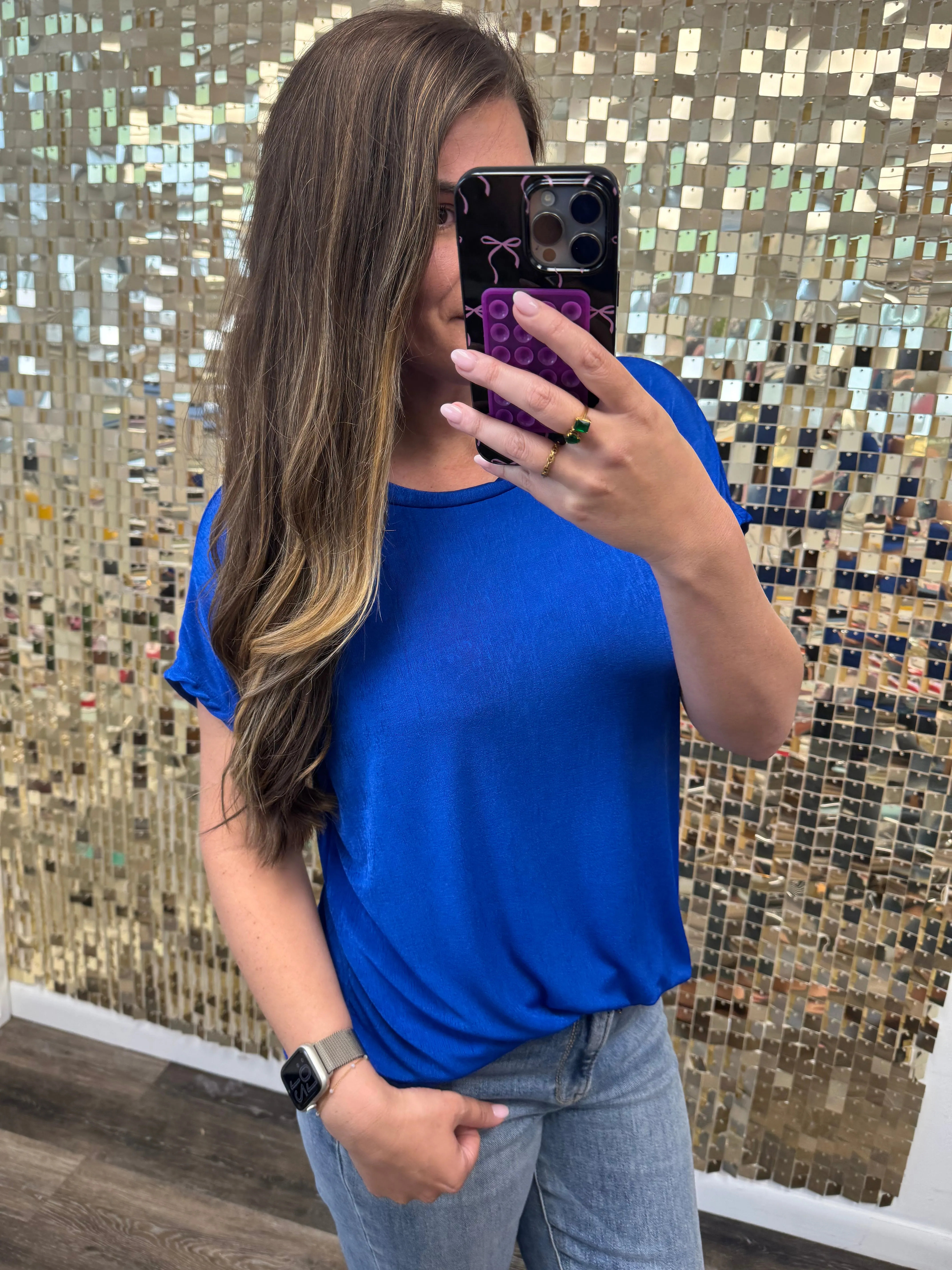 Relaxed Fit Round Neck Short Sleeve Top - Royal Blue by Sew In Love