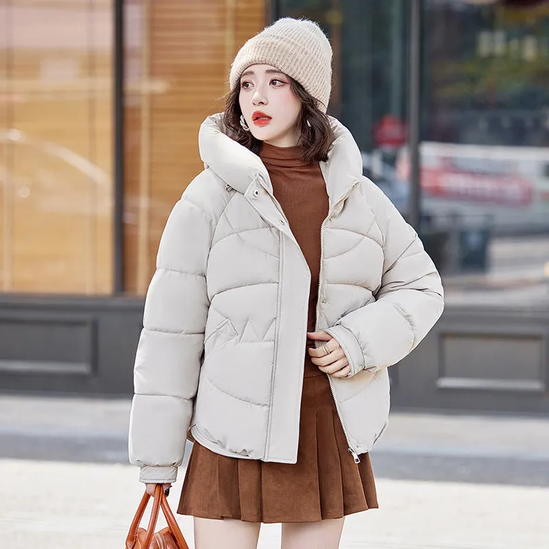 Relaxed-Fit Water-Resistant Puffer Jacket for Women Zip Up and Hooded