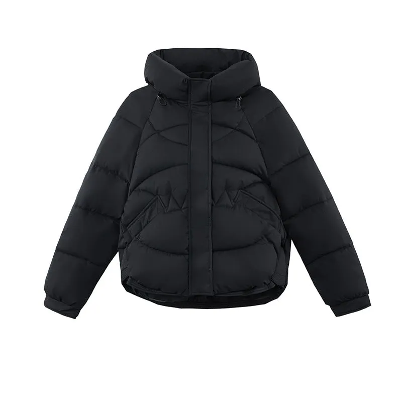 Relaxed-Fit Water-Resistant Puffer Jacket for Women Zip Up and Hooded
