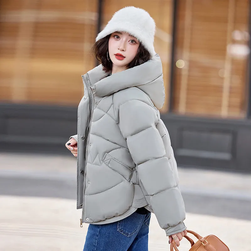 Relaxed-Fit Water-Resistant Puffer Jacket for Women Zip Up and Hooded