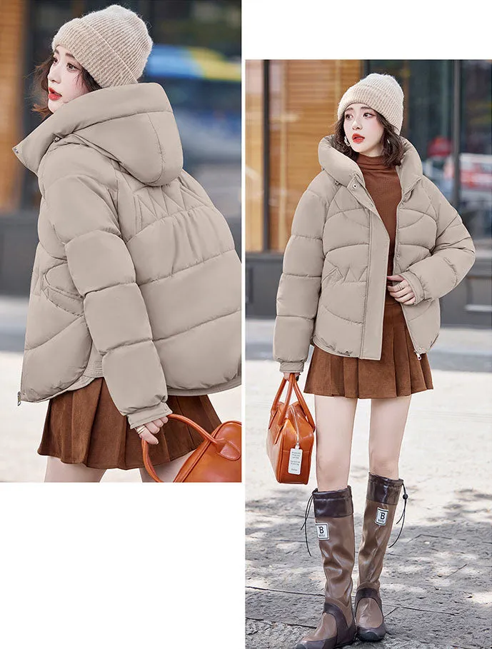 Relaxed-Fit Water-Resistant Puffer Jacket for Women Zip Up and Hooded