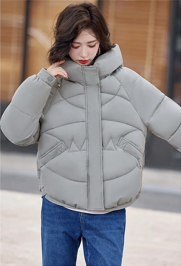 Relaxed-Fit Water-Resistant Puffer Jacket for Women Zip Up and Hooded