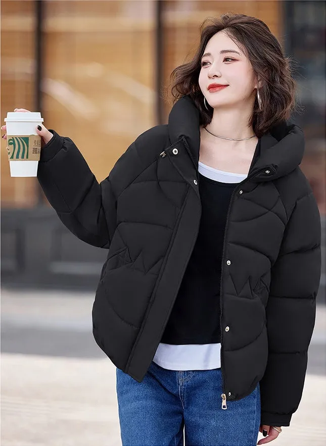 Relaxed-Fit Water-Resistant Puffer Jacket for Women Zip Up and Hooded