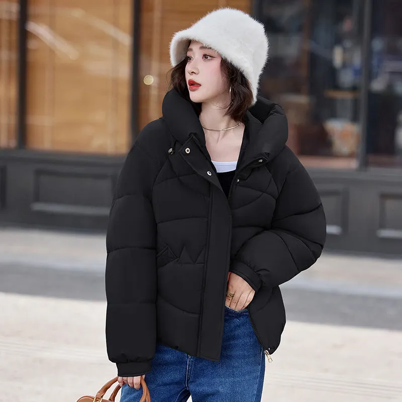 Relaxed-Fit Water-Resistant Puffer Jacket for Women Zip Up and Hooded
