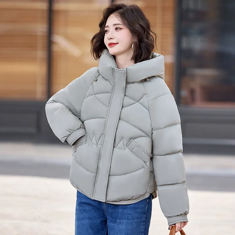 Relaxed-Fit Water-Resistant Puffer Jacket for Women Zip Up and Hooded