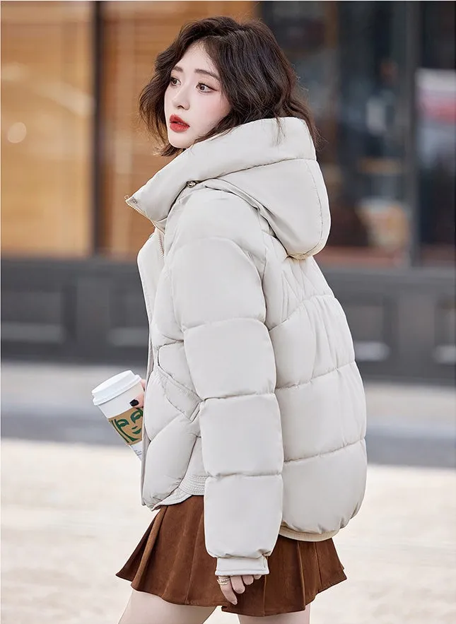 Relaxed-Fit Water-Resistant Puffer Jacket for Women Zip Up and Hooded