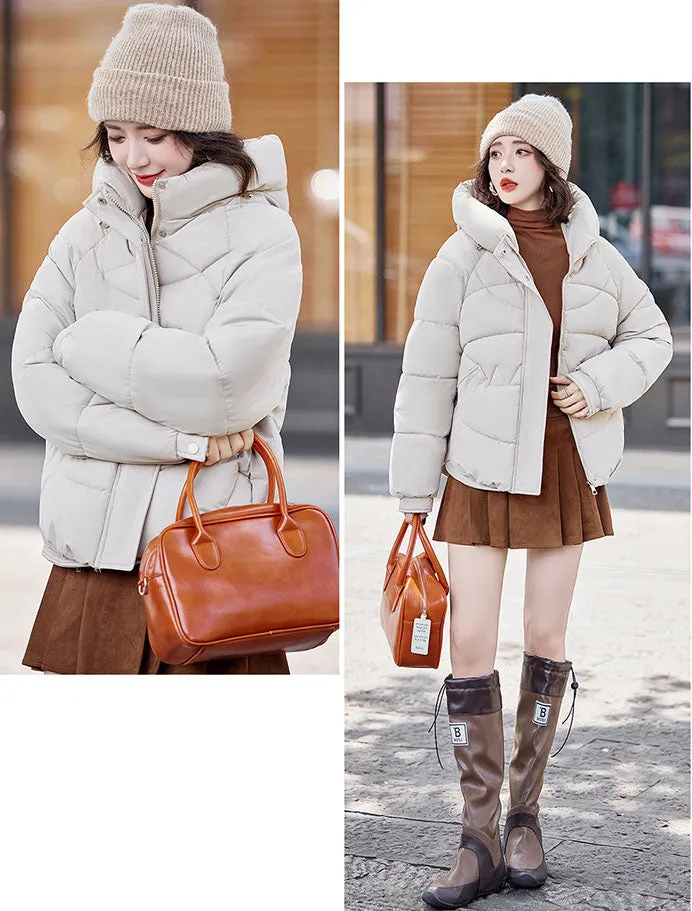 Relaxed-Fit Water-Resistant Puffer Jacket for Women Zip Up and Hooded