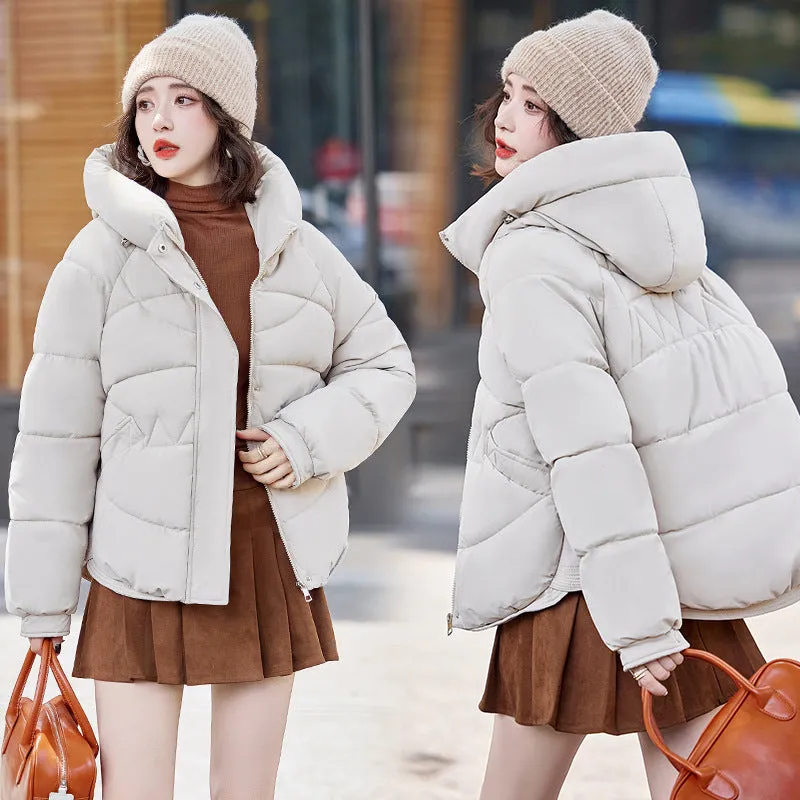 Relaxed-Fit Water-Resistant Puffer Jacket for Women Zip Up and Hooded