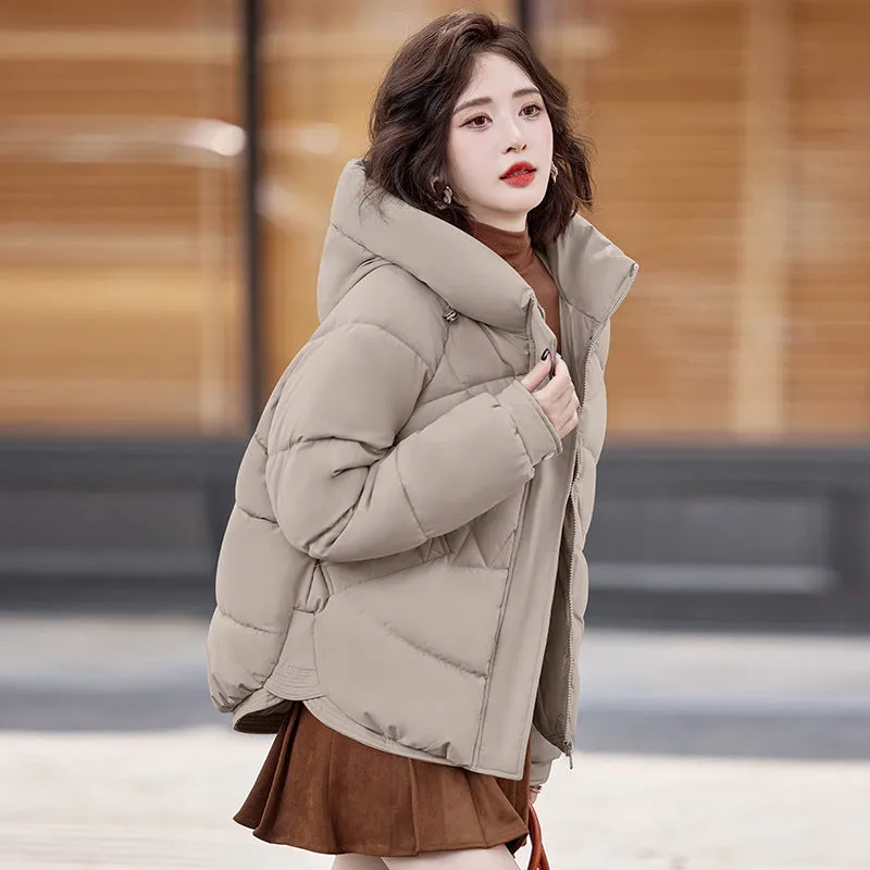 Relaxed-Fit Water-Resistant Puffer Jacket for Women Zip Up and Hooded