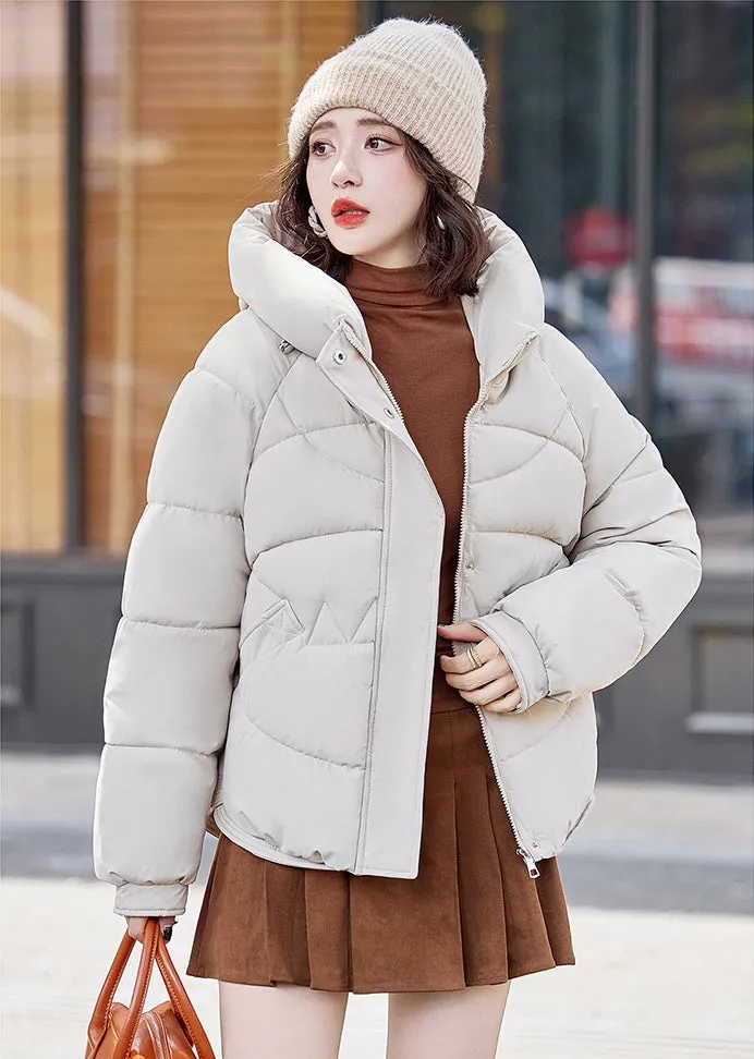Relaxed-Fit Water-Resistant Puffer Jacket for Women Zip Up and Hooded