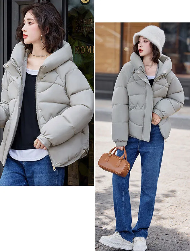 Relaxed-Fit Water-Resistant Puffer Jacket for Women Zip Up and Hooded
