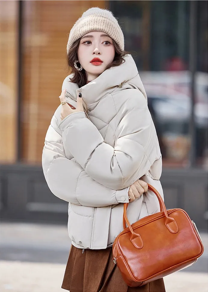 Relaxed-Fit Water-Resistant Puffer Jacket for Women Zip Up and Hooded