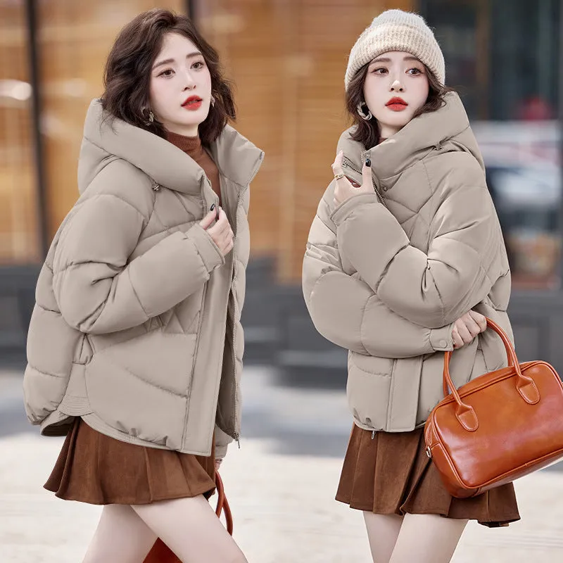 Relaxed-Fit Water-Resistant Puffer Jacket for Women Zip Up and Hooded