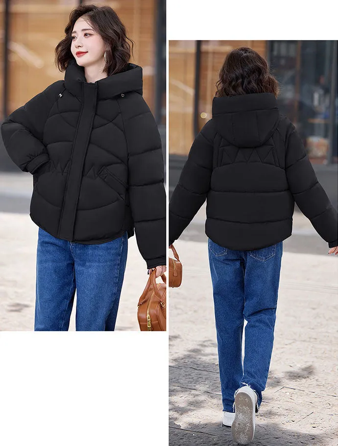 Relaxed-Fit Water-Resistant Puffer Jacket for Women Zip Up and Hooded