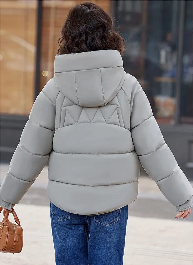 Relaxed-Fit Water-Resistant Puffer Jacket for Women Zip Up and Hooded