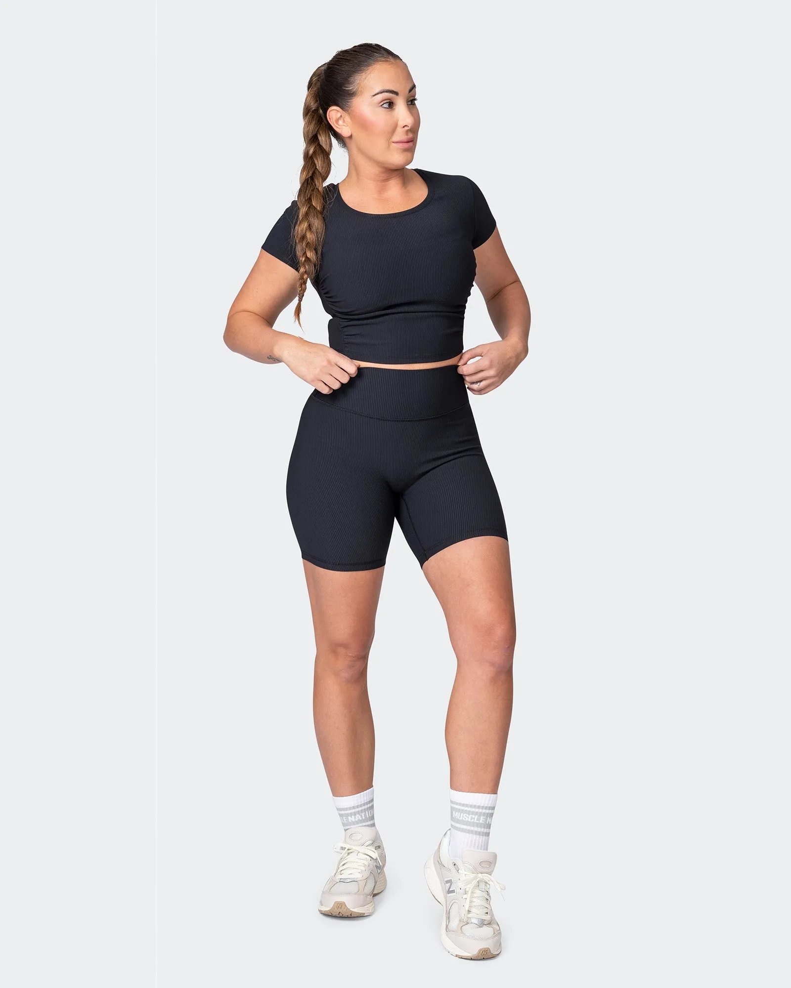 Rival Cropped Rib Top - Black