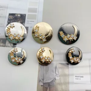 Round Moon Diamond Metal Buttons for Sweaters 48 Pack