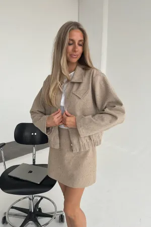 SarahIC Kort Jakke - Beige Meleret