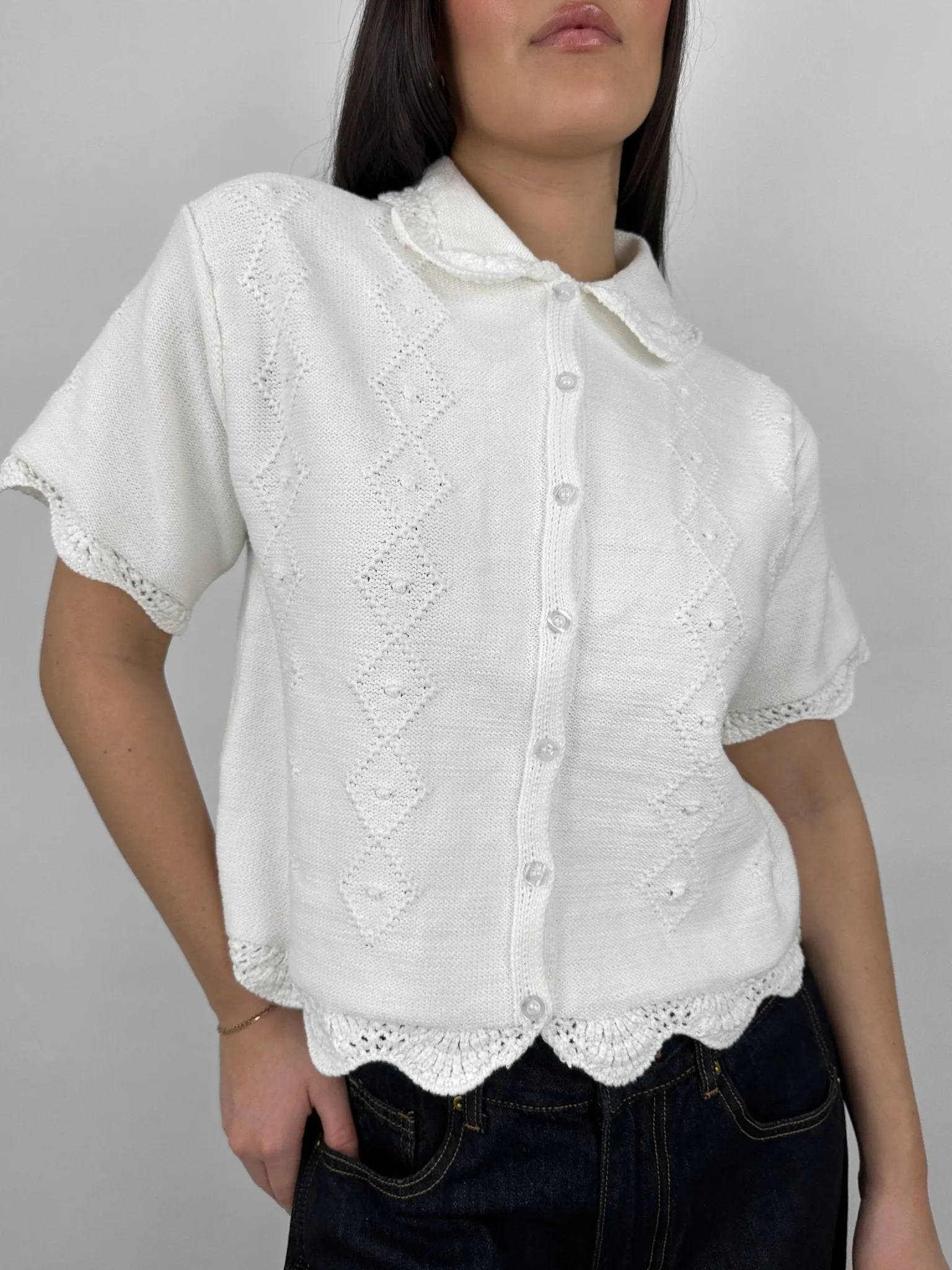 Scalloped Crochet Knit Cardigan