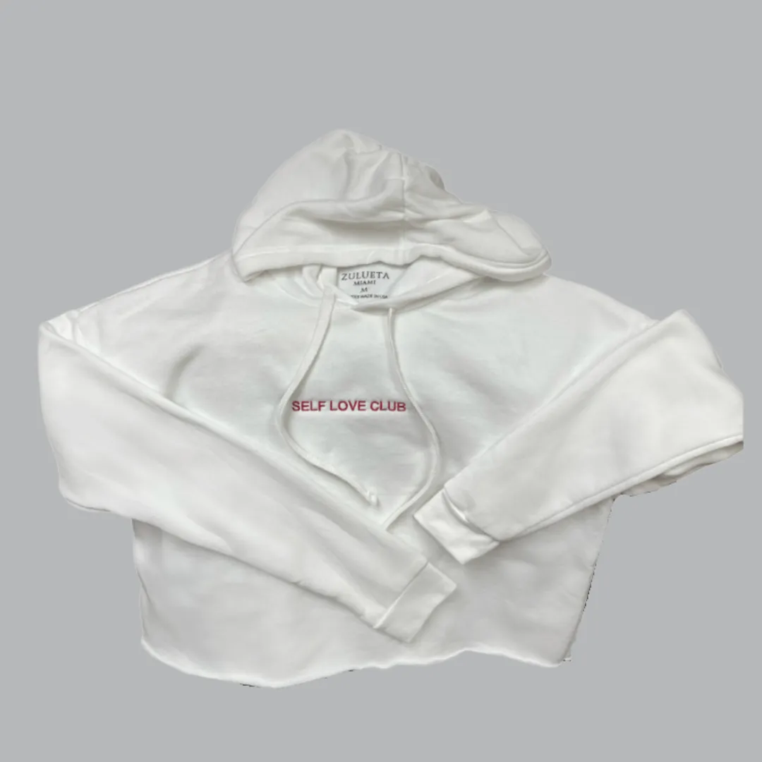 SELF LOVE CLUB CROPPED HOODIE WHITE