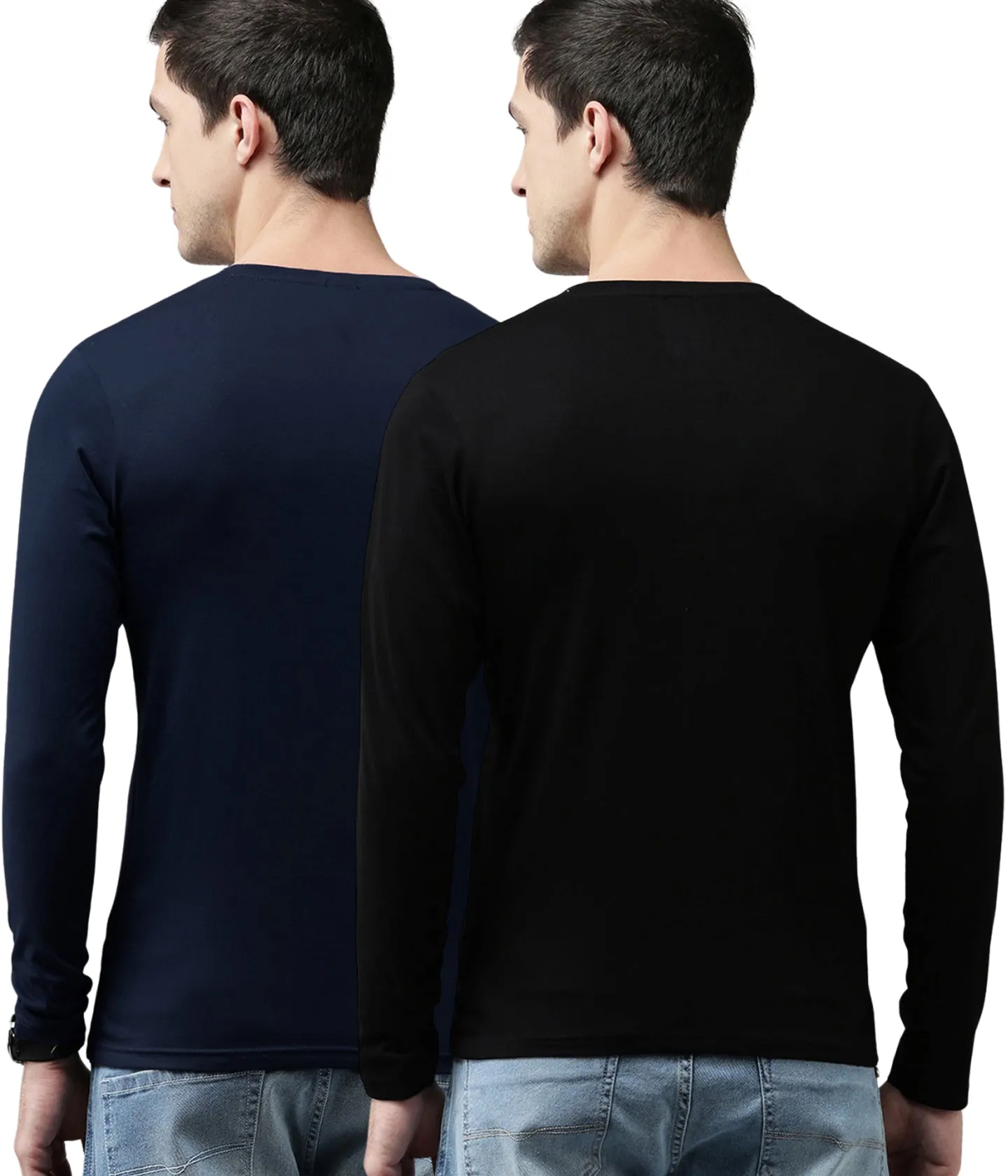 Semantic Full Sleeve Cotton T-shirt - Solid - Pack of 2