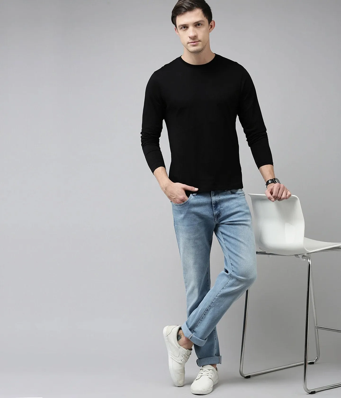 Semantic Full Sleeve Cotton T-shirt - Solid - Pack of 2