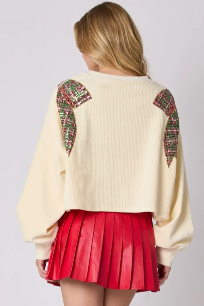 Sequin Bow Corduroy Sweatshirt