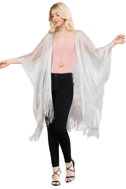 Silver Metallic Colored Tassel Beach Kimono - Pack of 6
