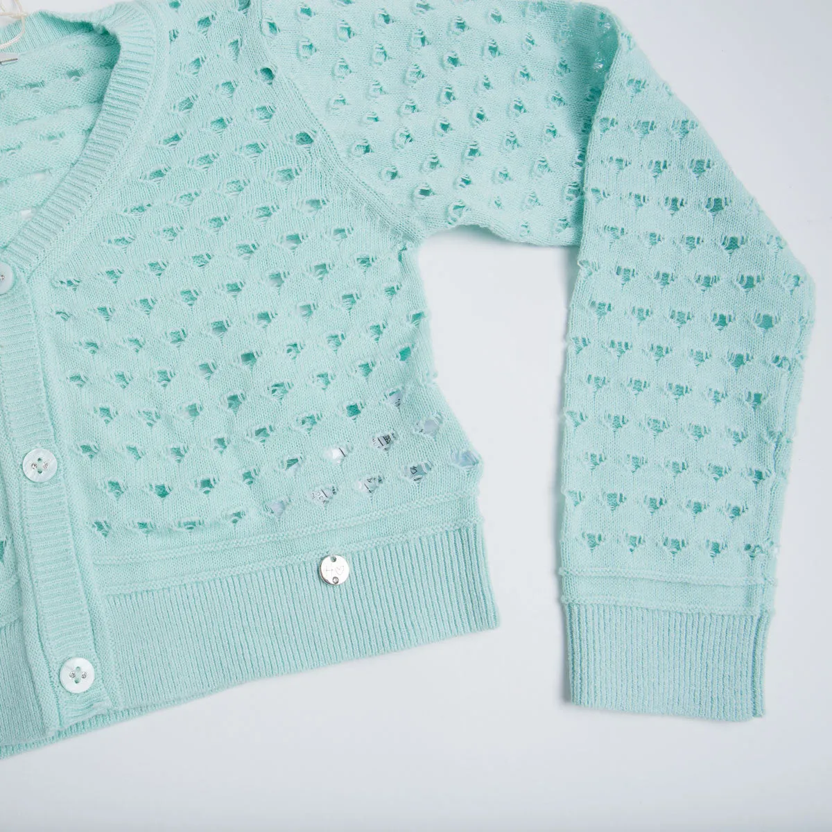 Silvian Heach - Girl Long Sleeve Crop Sweater Shawl Volturino, Aqua