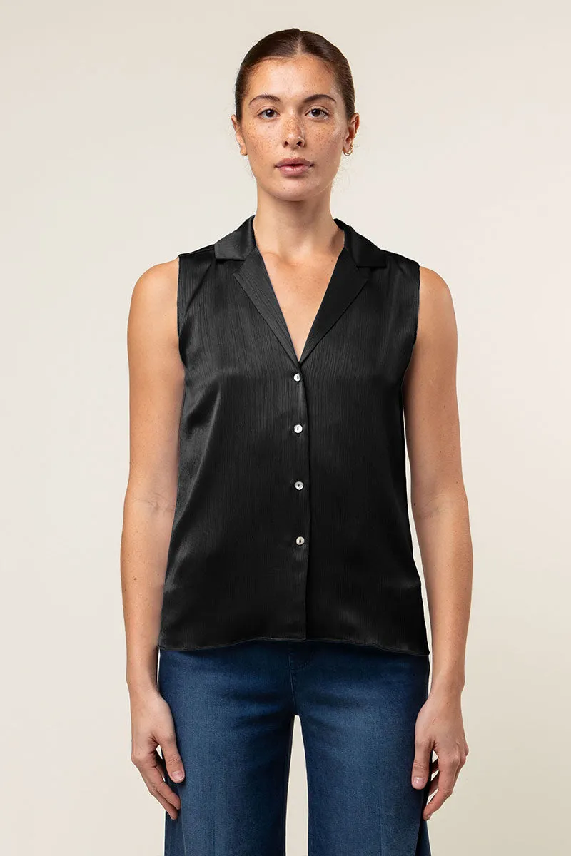 Sleeveless Button Down Shirt In Crinkle Satin