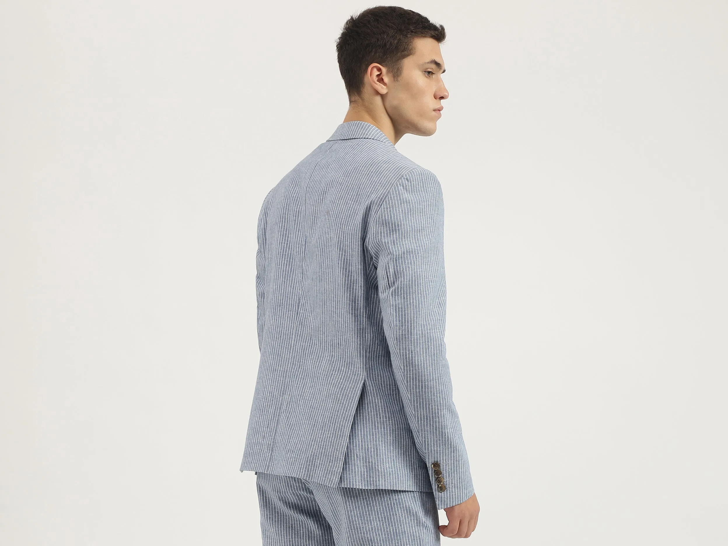 Slim Fit Lapel Collar Striped Blazer