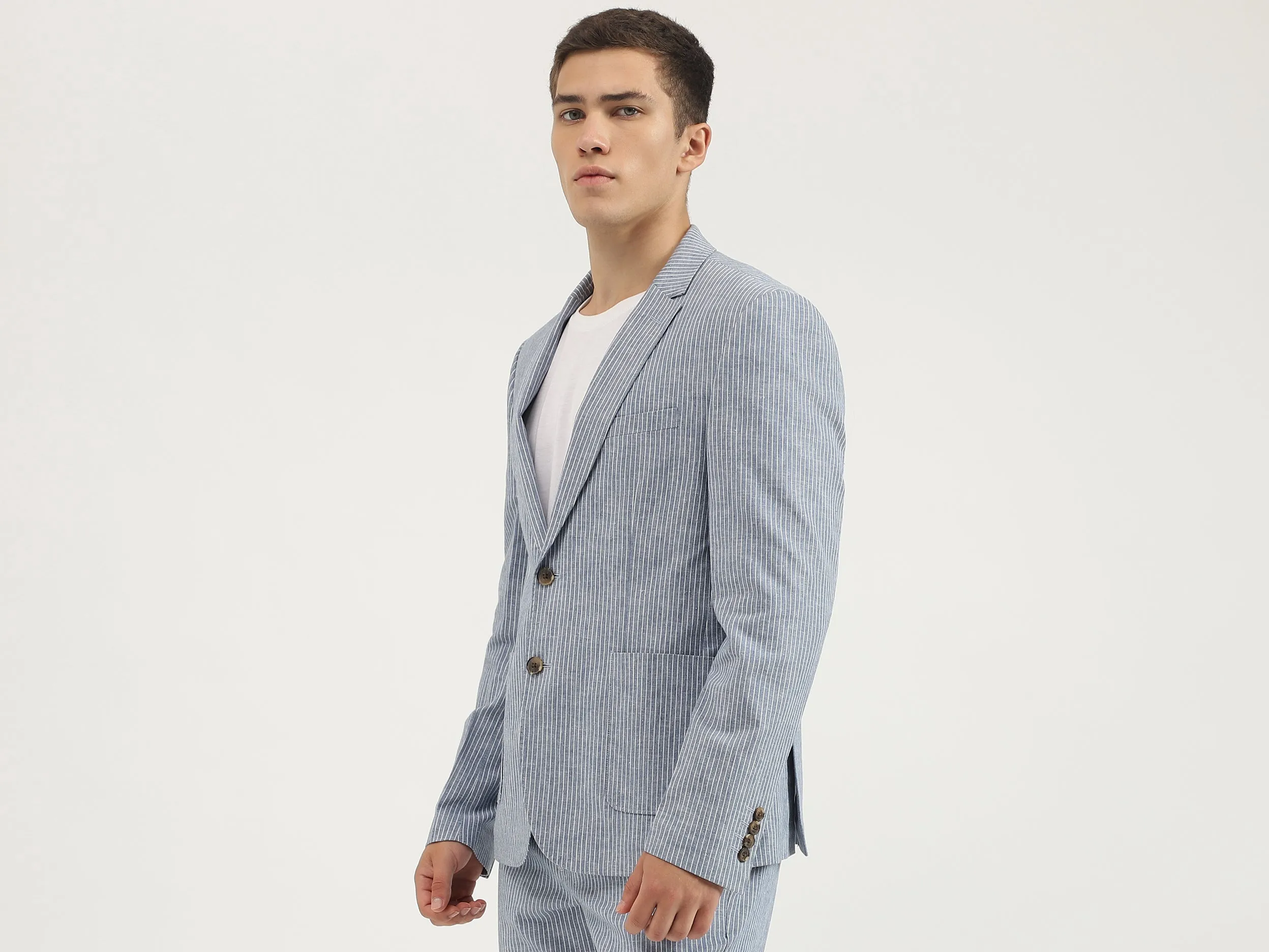 Slim Fit Lapel Collar Striped Blazer