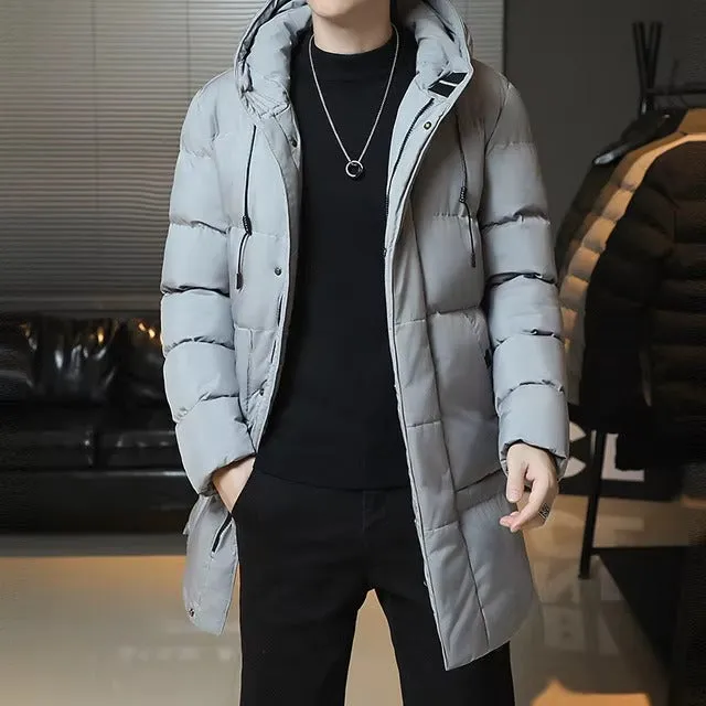 Slim Fit Men Hooded Casual Long Cotton Parkas Jackets