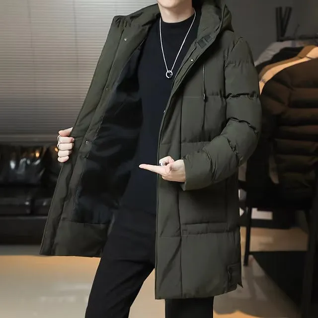Slim Fit Men Hooded Casual Long Cotton Parkas Jackets