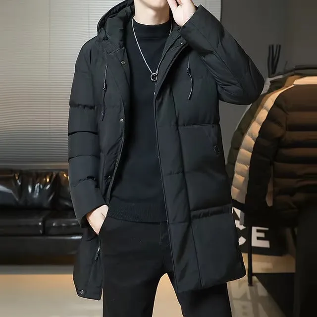 Slim Fit Men Hooded Casual Long Cotton Parkas Jackets
