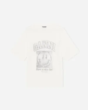 Smiley O-neck Mid Sleeve T-shirt - Egret